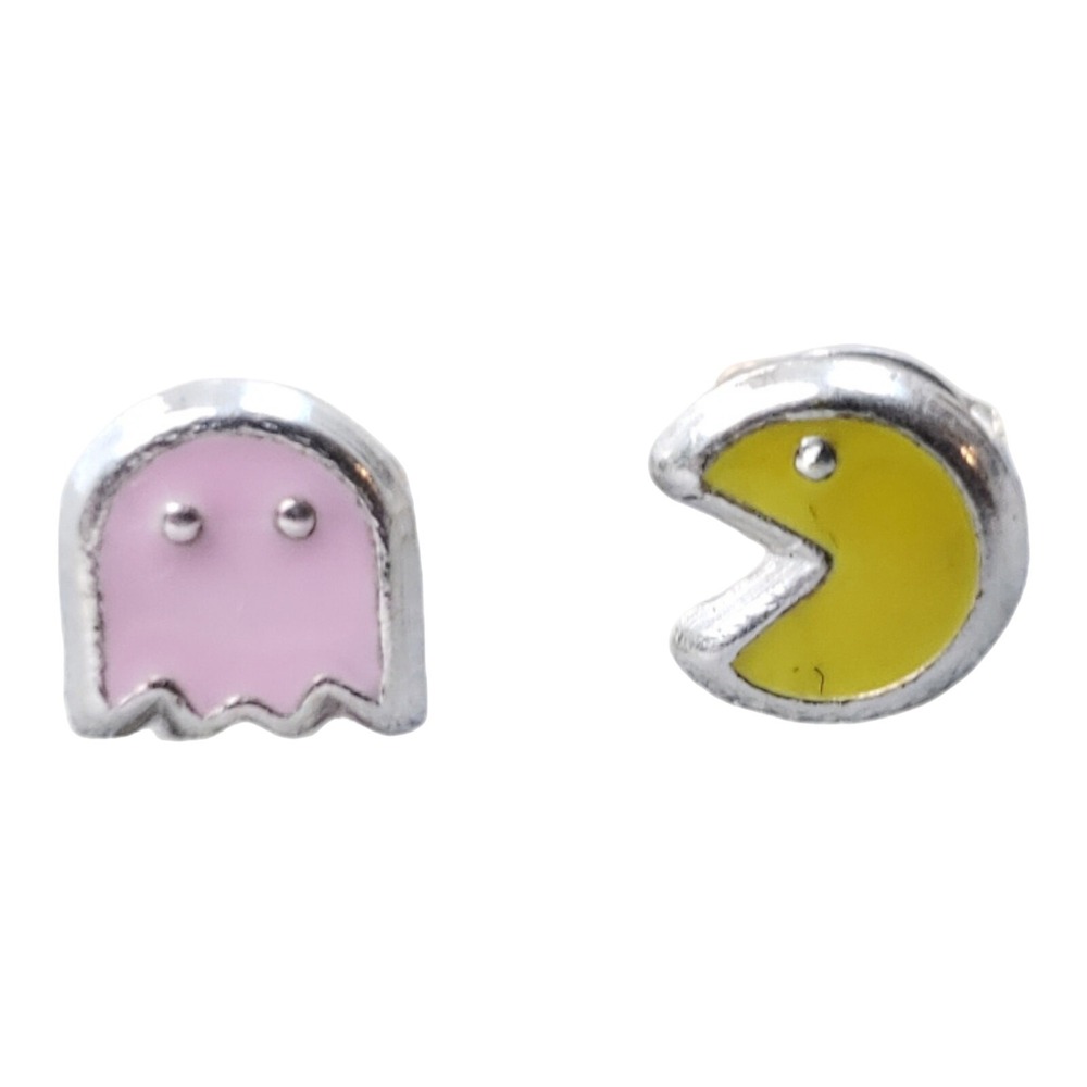 Handmade Handpainted 925 Sterling Silver Earrings Inspired by Pac Man Friction